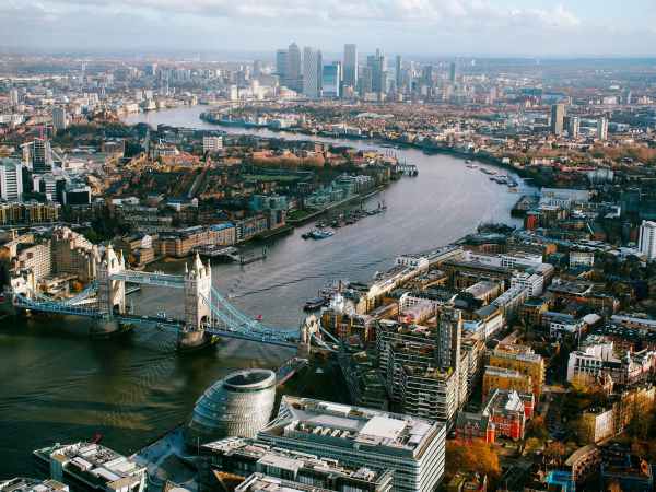 aerial view of city buildings